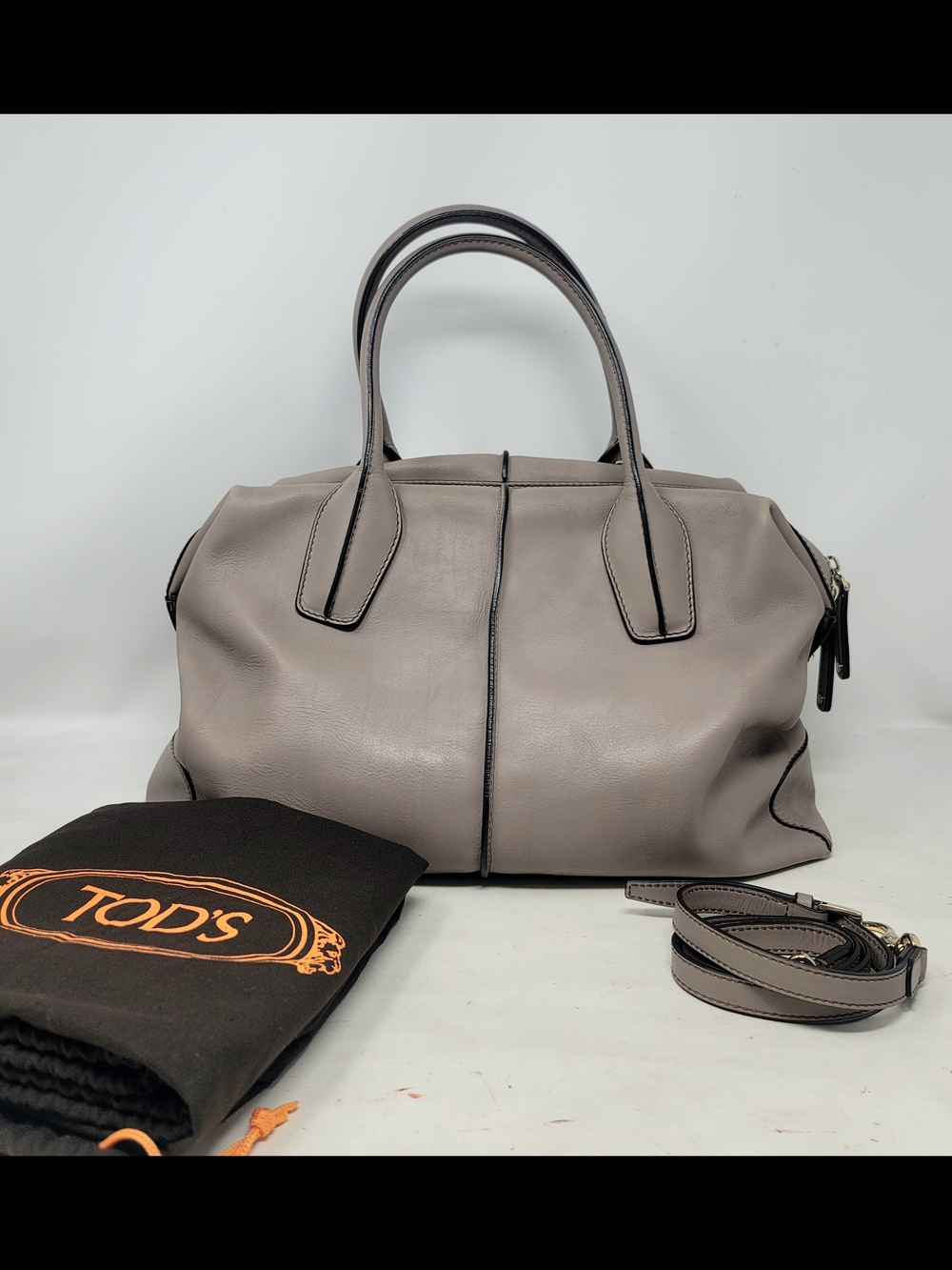 Tod's D Styling Bag Taupe Leather Large Tote Shoulder Hand Bag Authentic Italy